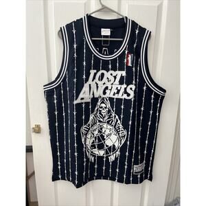 Streetwear Lost Angles Death 20 Baseball Barbwire Pinstripe Jersey L,XL Blue